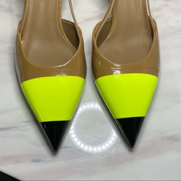 💯Auth.⭐️BURBERRY⭐️ Super Comfy!! Neon/Nude/Black Sling Back Heels NWT & OG Box! - Picture 14 of 15